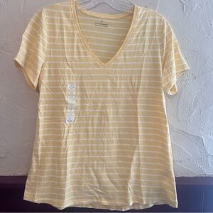 Denver Hayes V-neck Semi Fitted Yellow and White Striped Top Size Large NWT